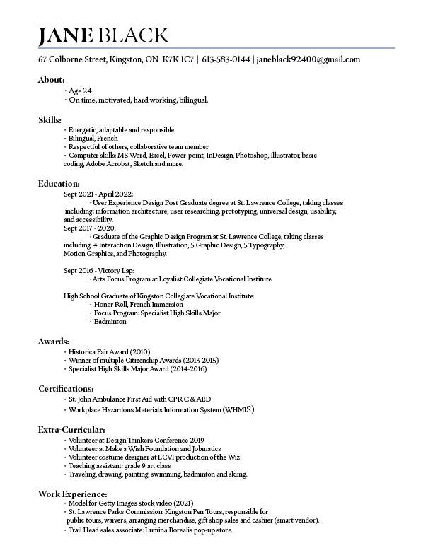 Jane Black Resume